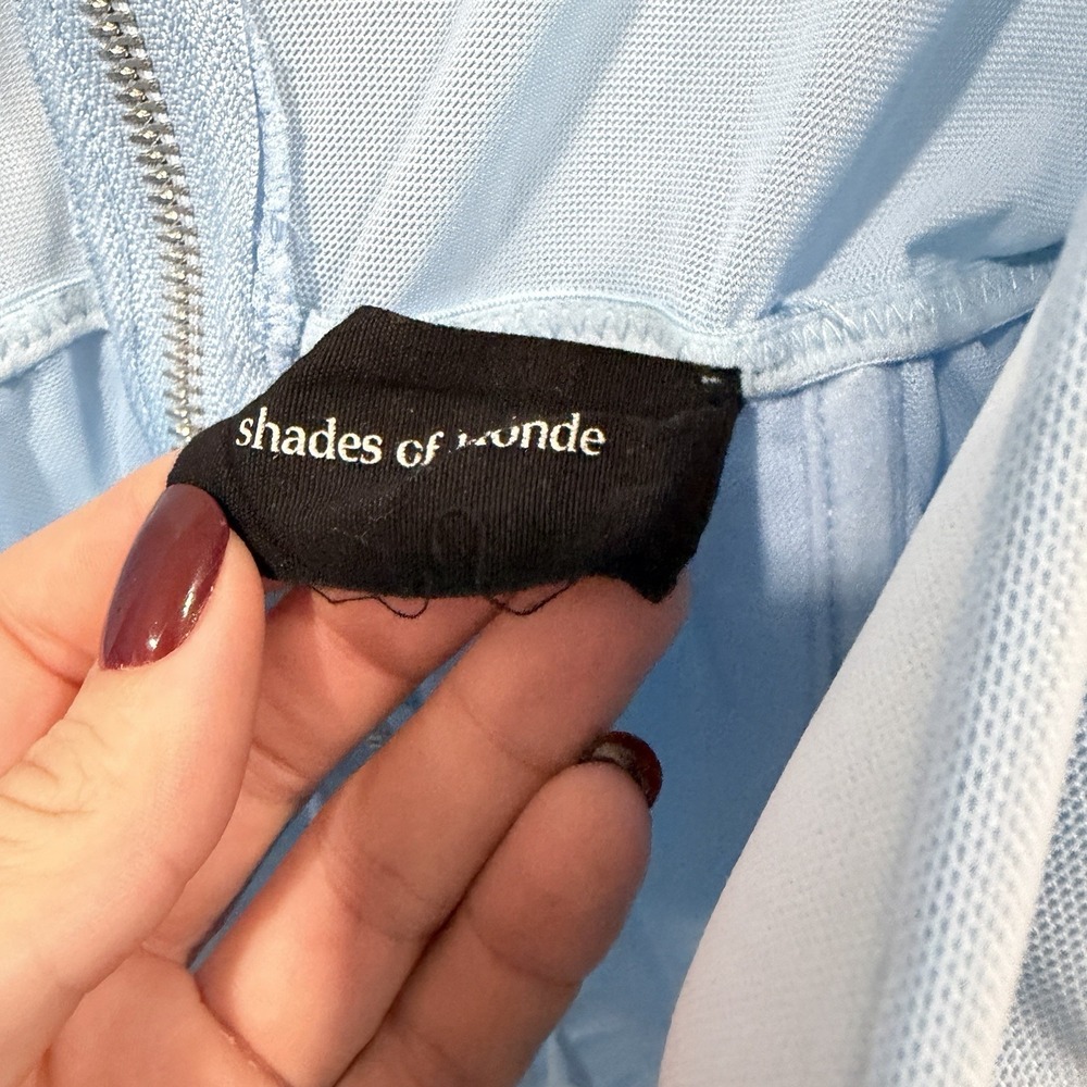 Women's Shades Of Blonde Blue Corset Long‎ Sleeve Baby Blue Top Sheer 1XL - Picture 3 of 9